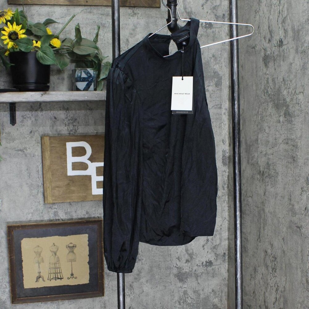 Who What Wear Women's Long Sleeve Collared Blouse WWT-794 Blaqck M - Picture 1 of 7